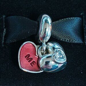 Authentic Pandora You and Me Heart Dangle Charm 791244CZ